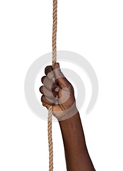 Man pulling a rope isolated on white