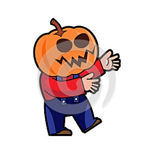 Man with pumpkin head . Halloween cartoon characters . Vector