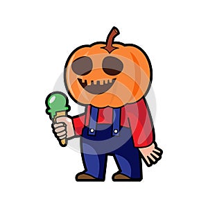 Man with pumpkin head . Halloween cartoon characters . Vector