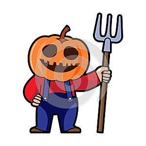 Man with pumpkin head . Halloween cartoon characters . Vector