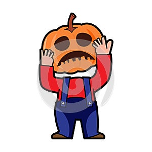 Man with pumpkin head . Halloween cartoon characters . Vector