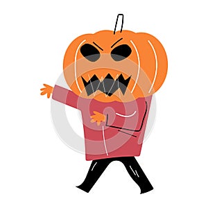 Man with pumpkin head . Halloween cartoon characters . Vector