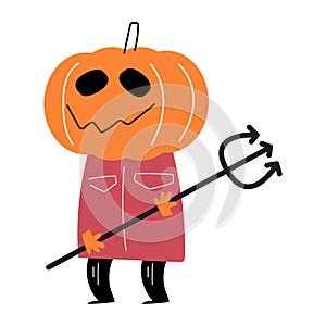 Man with pumpkin head . Halloween cartoon characters . Vector
