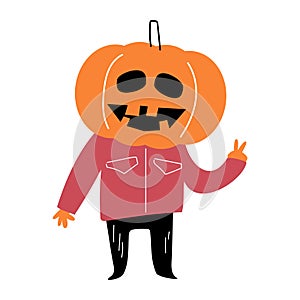 Man with pumpkin head . Halloween cartoon characters . Vector