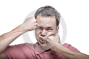man punching his face - high contrast