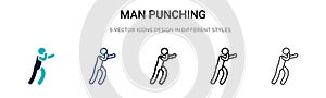 Man punching icon in filled, thin line, outline and stroke style. Vector illustration of two colored and black man punching vector