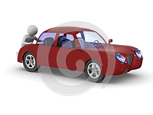 Man pushes broken car. Isolated 3D illustration