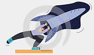 Man pushes rocket, conceptual banner for business, startup, website, illustration in flat style