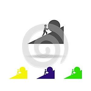 a man pushes a stone colored icons. Element of overcome challenge illustration. Signs and symbols collection icon for websites,