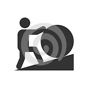 Man Pushing Boulder Uphill Flat Vector Concept of Perseverance and Challenge