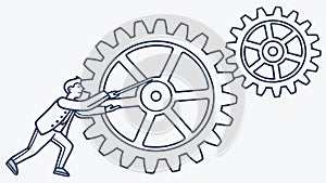Man Pushing Large Gear, Effort Mechanical Progress, vector design Generative AI