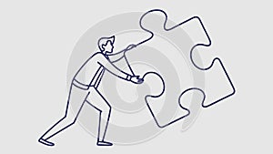 Man Pushing Puzzle Piece, Effort in Problem-Solving, vector design Generative AI