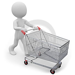 Man pushing a shopping cart empty