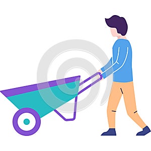 Man pushing wheelbarrow flat vector icon isolated