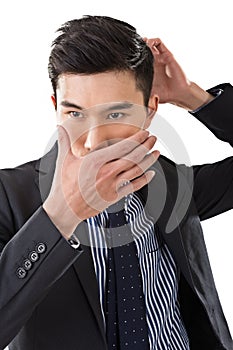 Man put hands on face