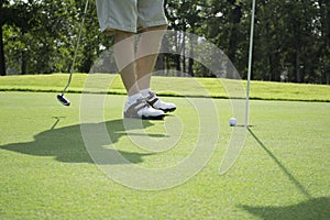 Man Putting A Golf Ball On The Golf Course