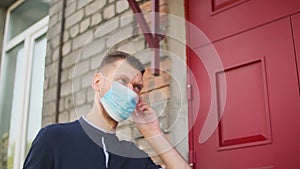 man putting the protection medical face mask on before showing up anywhere