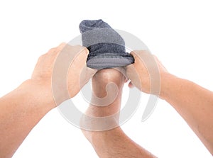 Man putting socks