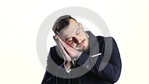 Man putting two hands under his head, pretends be asleep