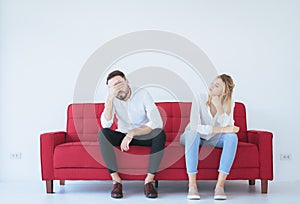 Man quarrel with woman conflict and boring couple in the living room,Negative emotions