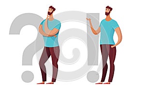 Man, question, exclamation mark flat illustration