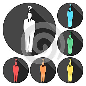 Man with question mark icons set with long shadow