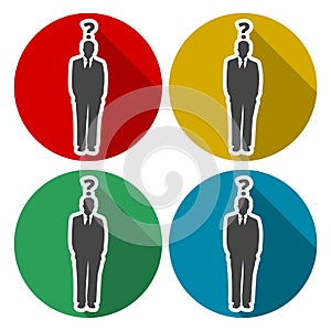 Man with question mark icons set with long shadow