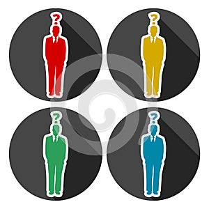 Man with question mark icons set with long shadow