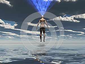 Man radiates light from mind