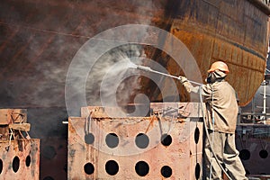 Man in radiation protection suit