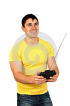 Man with radio remote control