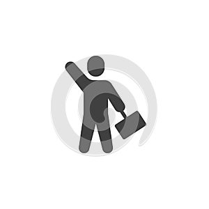 Man with raised hand and placard vector icon