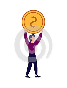 Man raised up a coin, good livelihood, wealth illustration photo