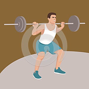 Man raises the bar, vector illustration, flat