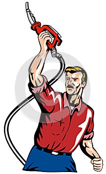 Man raising a gasoline pump no