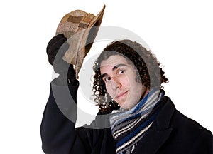 Man raising hat