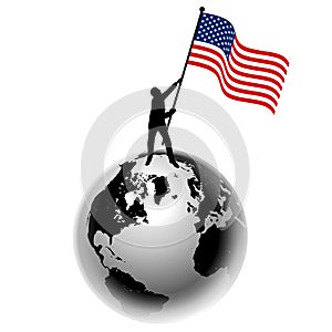 Man Raising US Flag on Earth