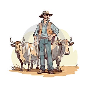 Man rancher working with cattle outdoors