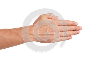 Man reaching hand for shake on white background