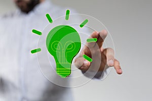 Man reaching for the illustrated light bulb