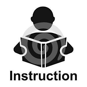 Man read a book simple icon. Education symbol. Instruction manual icon photo