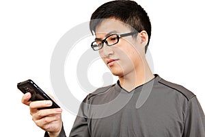 Man read SMS on cellphone