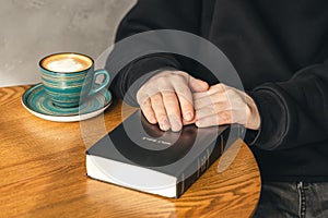 Man reading Bible early in the morning, Bible study, christianity.