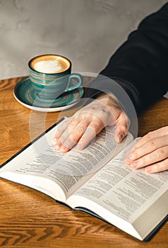 Man reading Bible early in the morning, Bible study, christianity.