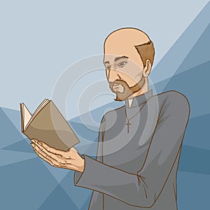 Man reading bible. Vector illustration decorative design