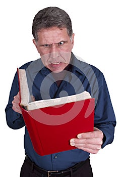 Man Reading Book Mad Angry Isolated on White