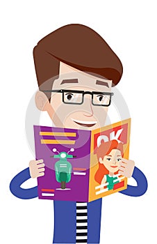 Man reading magazine vector illustration.