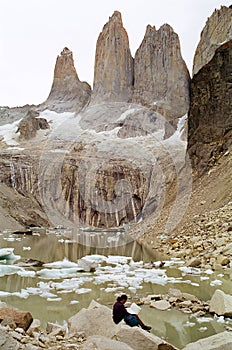 Man reading map in the Torres del Paine, Chile photo