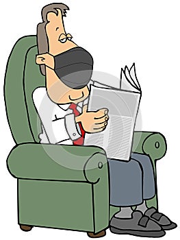 Man reading a newspaper and wearing a face mask