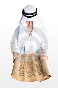 Man reading from the scrolls